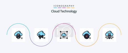 Téléchargez les illustrations : Cloud Technology Line Filled Flat 5 Icon Pack Including close. cloud. cloud. network. data - en licence libre de droit