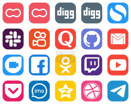 Illustration for 20 Modern Social Media Icons such as odnoklassniki. fb. question. facebook and mail icons. Gradient Social Media Icons Collection - Royalty Free Image