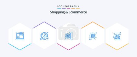 Téléchargez les illustrations : Shopping And Ecommerce 25 Blue icon pack including telephone. contact. coin. tag. info - en licence libre de droit