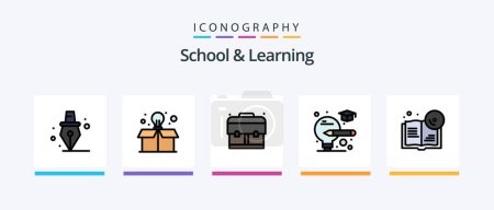 Téléchargez les illustrations : School And Learning Line Filled 5 Icon Pack Including . graduation. files. cap. knowledge. Creative Icons Design - en licence libre de droit