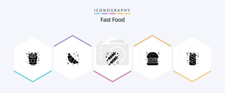 Téléchargez les illustrations : Fast Food 25 Glyph icon pack including . food. meatball. fast food. can - en licence libre de droit