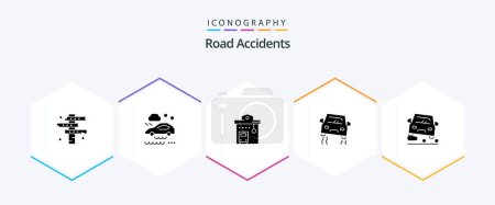 Ilustración de Road Accidents 25 Glyph icon pack including skidding. car. wet road. accident. station - Imagen libre de derechos