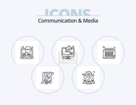 Illustration for Communication And Media Line Icon Pack 5 Icon Design. team. gear. screen. speech bubble. conversation - Royalty Free Image