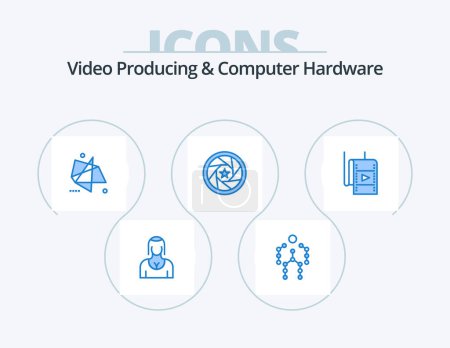 Téléchargez les illustrations : Video Producing And Computer Hardware Blue Icon Pack 5 Icon Design. logo. aperture. human. special. graphics - en licence libre de droit