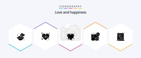 Illustration for Love 25 Glyph icon pack including heart. calendar. crazy love. wedding. map - Royalty Free Image