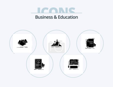 Téléchargez les illustrations : Business And Education Glyph Icon Pack 5 Icon Design. development. success. mobile. business. shaking hand - en licence libre de droit