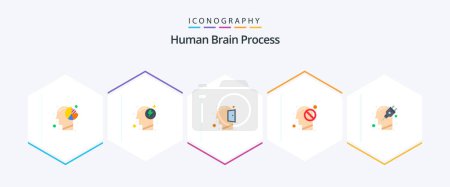 Illustration for Human Brain Process 25 Flat icon pack including head. closed. power. mind. thinking - Royalty Free Image