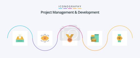 Téléchargez les illustrations : Project Management And Development Flat 5 Icon Pack Including leader. achieve. creative. winner. modern - en licence libre de droit