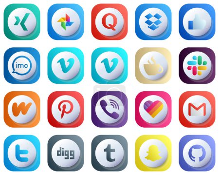 Ilustración de Cute 3D Gradient Social Media Brand Icons 20 pack such as wattpad. audio. streaming and video icons. High-Definition and Professional - Imagen libre de derechos