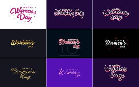 Ilustración de Abstract Happy Women's Day logo with love vector logo design in pink. red. and black colors - Imagen libre de derechos