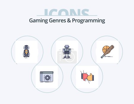 Téléchargez les illustrations : Gaming Genres And Programming Line Filled Icon Pack 5 Icon Design. panel. admin. motor. game. develop - en licence libre de droit