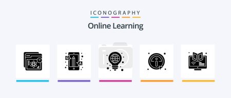 Illustration for Online Learning Glyph 5 Icon Pack Including info. click. q&a. pen. globe. Creative Icons Design - Royalty Free Image