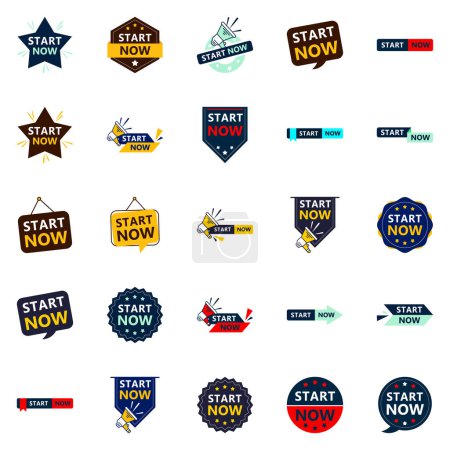 Ilustración de Start Now 25 Unique Typographic Designs for a personalized call to action message - Imagen libre de derechos