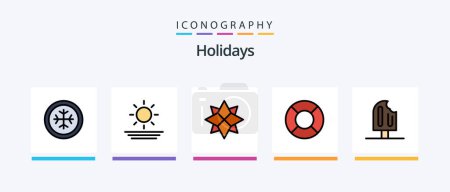 Téléchargez les illustrations : Holidays Line Filled 5 Icon Pack Including . present. shield. Creative Icons Design - en licence libre de droit