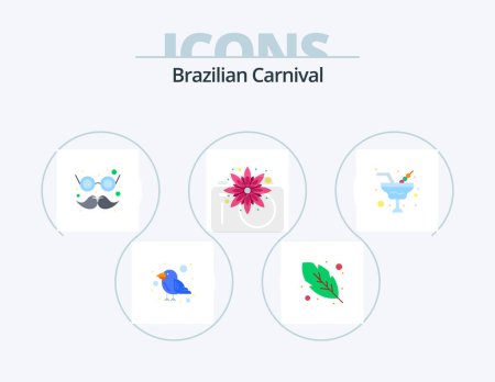 Téléchargez les illustrations : Brazilian Carnival Flat Icon Pack 5 Icon Design. glass. romance. carnival. champaign. sunflower - en licence libre de droit