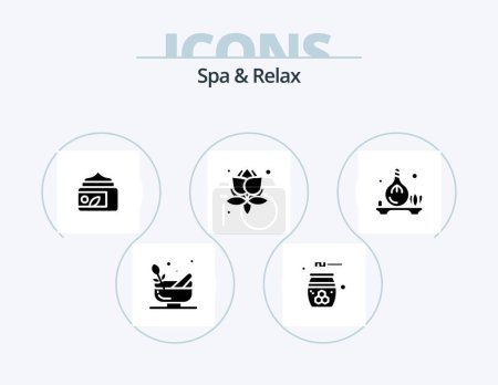 Ilustración de Spa And Relax Glyph Icon Pack 5 Icon Design. leaves . spa. grooming . green . cream - Imagen libre de derechos