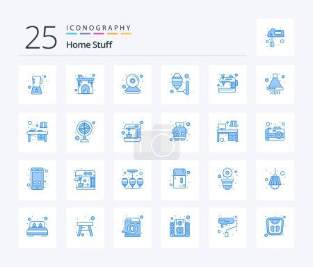 Téléchargez les illustrations : Home Stuff 25 Blue Color icon pack including machine. bulb. cam. room. lamp - en licence libre de droit