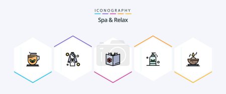 Téléchargez les illustrations : Spa And Relax 25 FilledLine icon pack including spa. massage. spa. beauty. mixture - en licence libre de droit