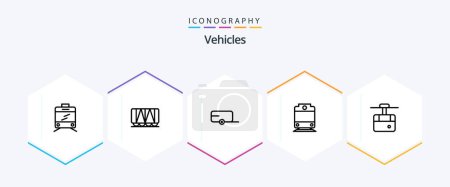 Illustration for Vehicles 25 Line icon pack including . railway. . ski - Royalty Free Image