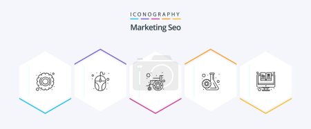 Illustration for Marketing Seo 25 Line icon pack including catalogue. research process. accessibility. research. disability - Royalty Free Image