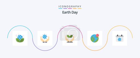 Téléchargez les illustrations : Earth Day Flat 5 Icon Pack Including earth. calender. green. moon. globe - en licence libre de droit