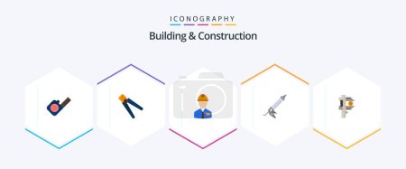 Illustration for Building And Construction 25 Flat icon pack including gun. labor. tool. labour. construction - Royalty Free Image