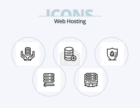 Ilustración de Web Hosting Line Icon Pack 5 Icon Design. protect. antivirus. web. server. internet - Imagen libre de derechos