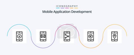 Téléchargez les illustrations : Mobile Application Development Line 5 Icon Pack Including mobile. poniter. mail. mobile apps. application - en licence libre de droit