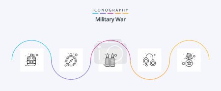 Ilustración de Military War Line 5 Icon Pack Including badge. force. bullets. design. army - Imagen libre de derechos