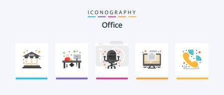Illustration for Office Flat 5 Icon Pack Including hotline. call centre. reception. office. computer. Creative Icons Design - Royalty Free Image