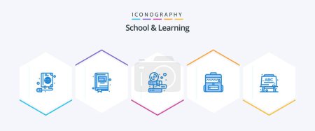 Illustration for School And Learning 25 Blue icon pack including . education. education. board. education - Royalty Free Image