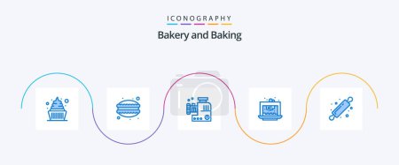 Téléchargez les illustrations : Baking Blue 5 Icon Pack Including bakery. cake. food mincer. cafe. baking - en licence libre de droit
