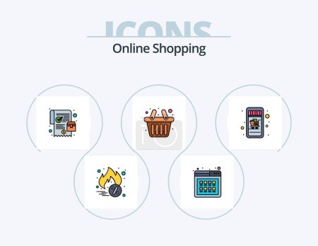 Ilustración de Online Shopping Line Filled Icon Pack 5 Icon Design. shopping. buy. shop. web. online - Imagen libre de derechos