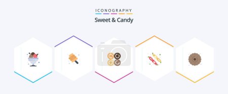 Téléchargez les illustrations : Sweet And Candy 25 Flat icon pack including dessert. marshmallow. candy. candy. sweet - en licence libre de droit