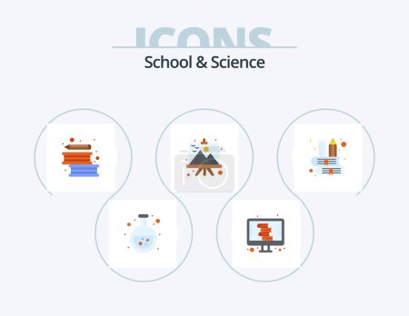 Ilustración de School And Science Flat Icon Pack 5 Icon Design. read. painting. books. landscape. board - Imagen libre de derechos