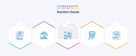 Illustration for Auction 25 Blue icon pack including reward. sign board. real estate. court. judge - Royalty Free Image