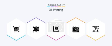 Illustration for 3d Printing 25 Glyph icon pack including . direct. gadget. d printing. webd - Royalty Free Image