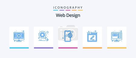 Téléchargez les illustrations : Web Design Blue 5 Icon Pack Including tools. web page. search. mobile internet. internet. Creative Icons Design - en licence libre de droit