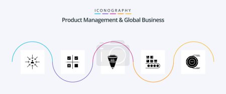 Illustration for Product Managment And Global Business Glyph 5 Icon Pack Including management. business. product. funnel. filtering - Royalty Free Image