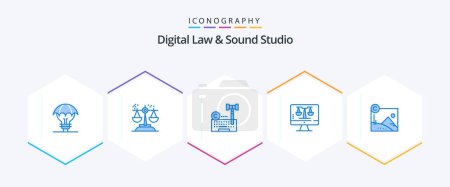 Ilustración de Digital Law And Sound Studio 25 Blue icon pack including tecnology. digital law online. judgment. laywer. internet - Imagen libre de derechos