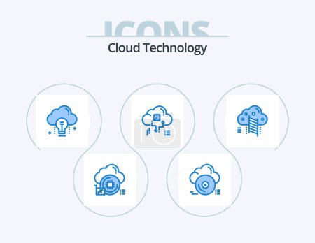 Illustration for Cloud Technology Blue Icon Pack 5 Icon Design. arrow. connect. store. cloud. bulb - Royalty Free Image