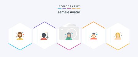 Ilustración de Female Avatar 25 Flat icon pack including female. woman. expert. student. female - Imagen libre de derechos