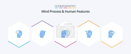 Ilustración de Mind Process And Human Features 25 Blue icon pack including brian. imaginaton. mind. imagination form. mind - Imagen libre de derechos