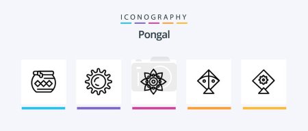 Illustration for Pongal Line 5 Icon Pack Including skull. bull. kite. animals. flying. Creative Icons Design - Royalty Free Image
