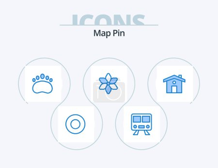 Ilustración de Map Pin Blue Icon Pack 5 Icon Design. . travel. clutches. house. plant - Imagen libre de derechos