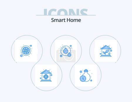 Illustration for Smart Home Blue Icon Pack 5 Icon Design. green. eco. exhaust. water. recycle - Royalty Free Image