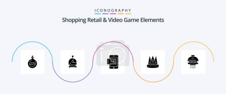 Téléchargez les illustrations : Shoping Retail And Video Game Elements Glyph 5 Icon Pack Including shuttle. achievement. shopping. position. empire - en licence libre de droit