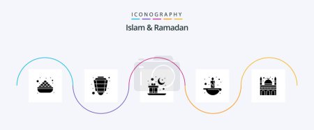 Téléchargez les illustrations : Islam And Ramadan Glyph 5 Icon Pack Including light. fire. ramadan. candle. mubarak - en licence libre de droit