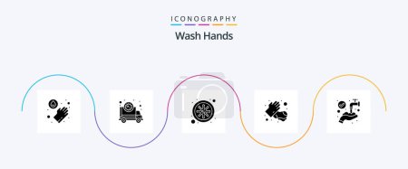 Téléchargez les illustrations : Wash Hands Glyph 5 Icon Pack Including hands. washing. bacteria. medical. soap - en licence libre de droit