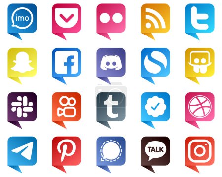 Illustration for 20 Chat bubble style Social Media Icons for Popular Brands such as text. discord. feed and facebook icons. Eye catching and editable - Royalty Free Image
